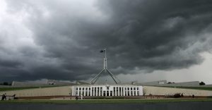 CANBERRA, AUSTRALIA - FEBRUARY 12:  A large storm gathers over Parliament House on the opening of the 42nd Parliament on February 12, 2008 in Canberra, Australia. (Photo by Andrew Sheargold/Getty Images)